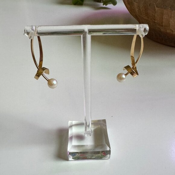 Gold and Pearl Earrings Set of 3 - Picture 4 of 6